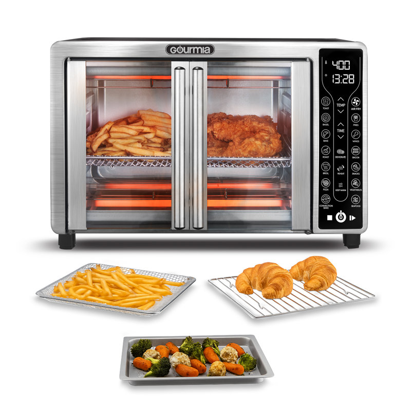 Gourmia 26 Quart French Door Digital Air Fryer Toaster Oven with 17 Presets, FryForce 360° Technology, Dishwasher-Safe Accessories, Stainless Steel