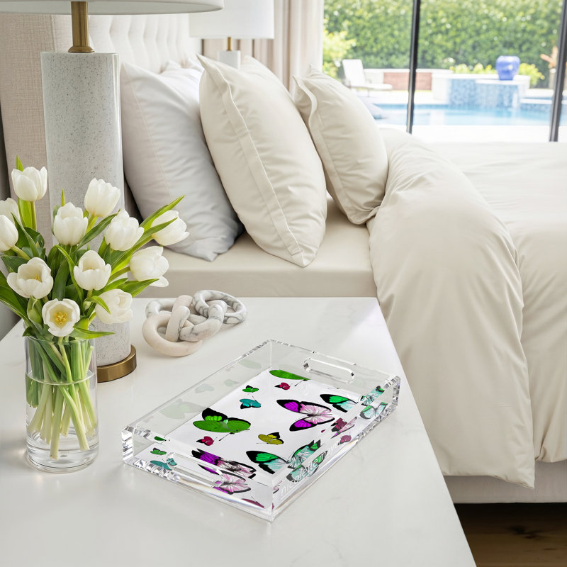 Butterflies Acrylic Rectangle Decorative Tray, 2" H x 12.5" W x 7.75" D, Acid Green