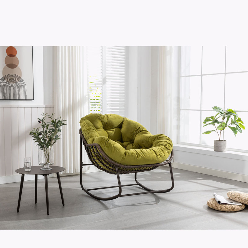 Chaise berçante d'extérieur en rotin, Vert olive
