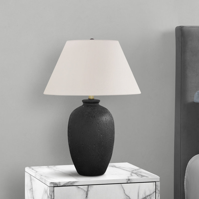 H 24 po, lampe de table, céramique noire, abat-jour ivoire / crème, H 24 po, lampe de table en céramique noire, lampe de table