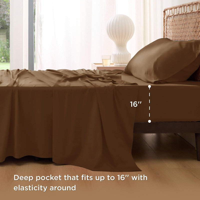 Essential Collection Cooling Rayon Derived from Bamboo Sheet Set, Twin Sheet Set with 1 Pillowcase, Brown