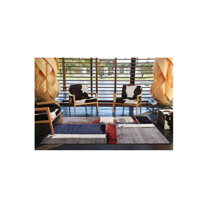 Tapis bleu tissé à motif lavable rétro, Rectangle 2 pi 4 po x 4 pi
