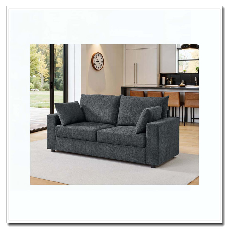 78" Upholstered Sofa with Deep Cushions, Blue Gray