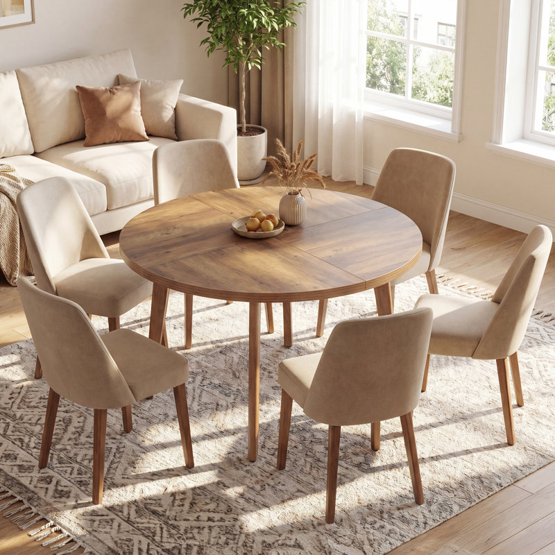 47.2'' W Round Kitchen Table With Solid Wood Frame and Legs For 4-6 People, Brown