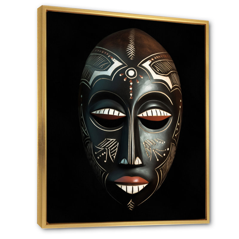 " Ethnical Traditional African Mask VII ", Gold Floater Framed, 40" H x 30" W x 1.5" D