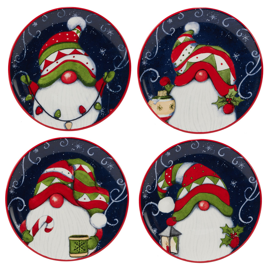 Certified International Holiday Magic Gnomes Set Of 4 Canape Plate Certified International