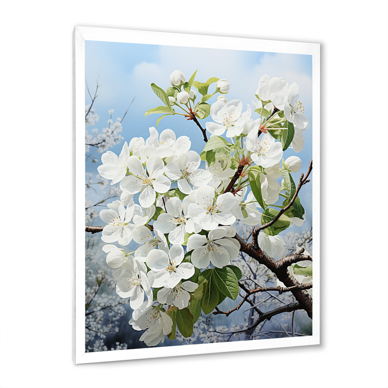 «Cravets Apple Blossom Elegance Monochromatique» sur toile, Cadre simple blanc, H 44 po x l 34 po x P 1,5 po