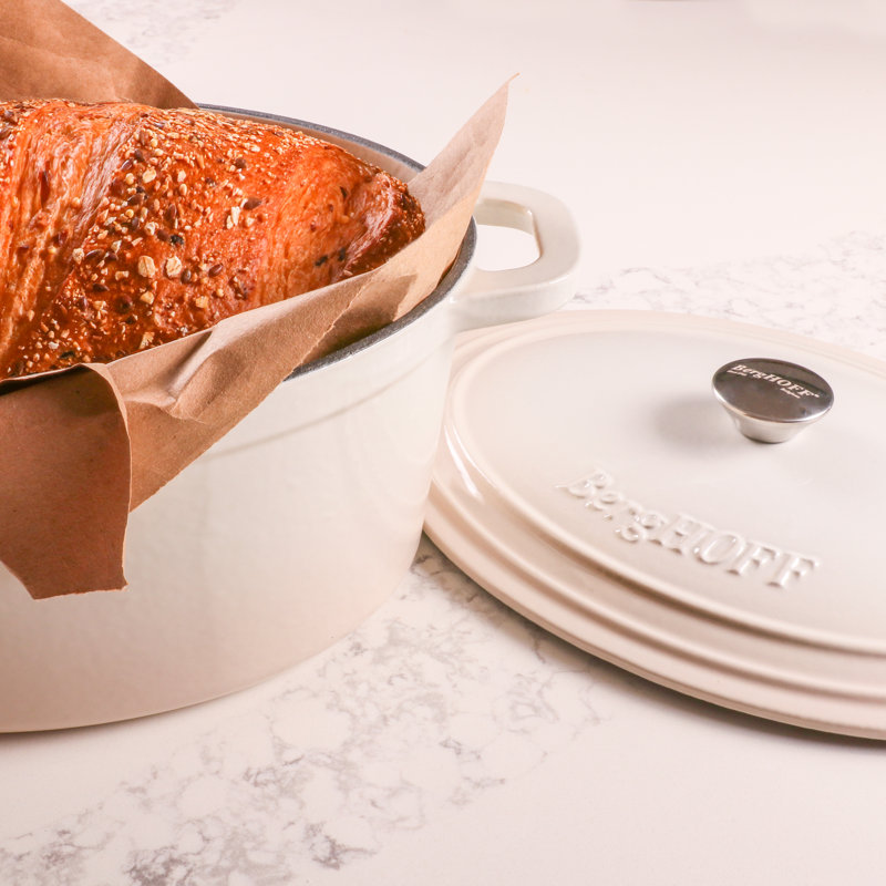 BergHOFF Neo 5Pc Cast Iron Cookware Set with 3Qt., 5Qt. Covered Dutch Ovens, and Fry Pan, Cream