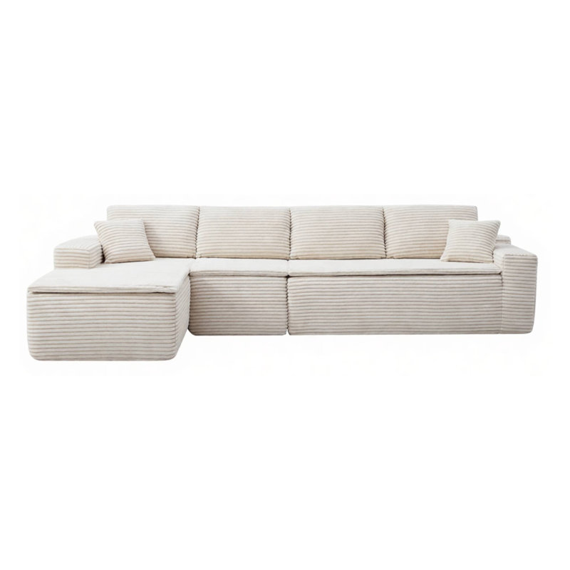Canapé modulaire confortable en forme de L à 4 places de 134 po avec coussin de siège, Beige Fabric, Left Hand Facing