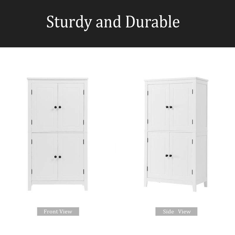 Elegant Bathroom Floor Storage Cabinet, Bathroom Storage Unit, Freestanding Cabinet With 4 Doors, Adjustable Shelves, Adaptable Shelves