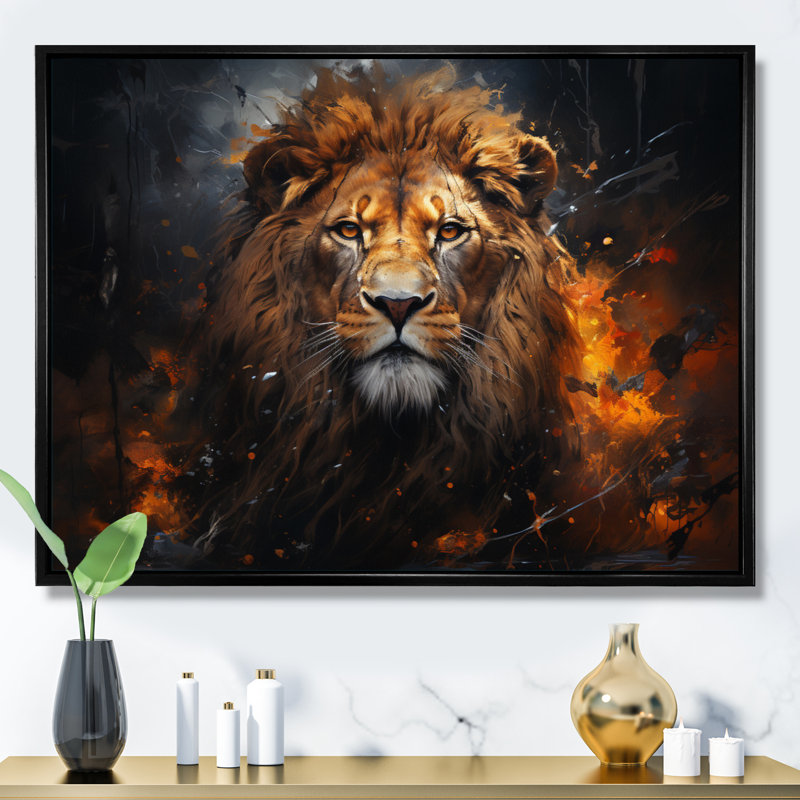 Photographie de lion avec II, Cadre flottant noir, H 12 po x l 20 po x P 1 po