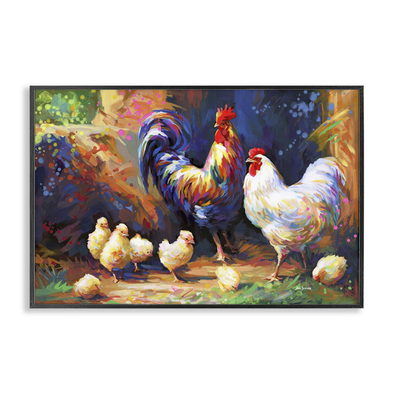 «Chicken Family Paint», art giclée par Leon Devenice, Giclée encadrée noir minuit, H 12 po x l 18 po