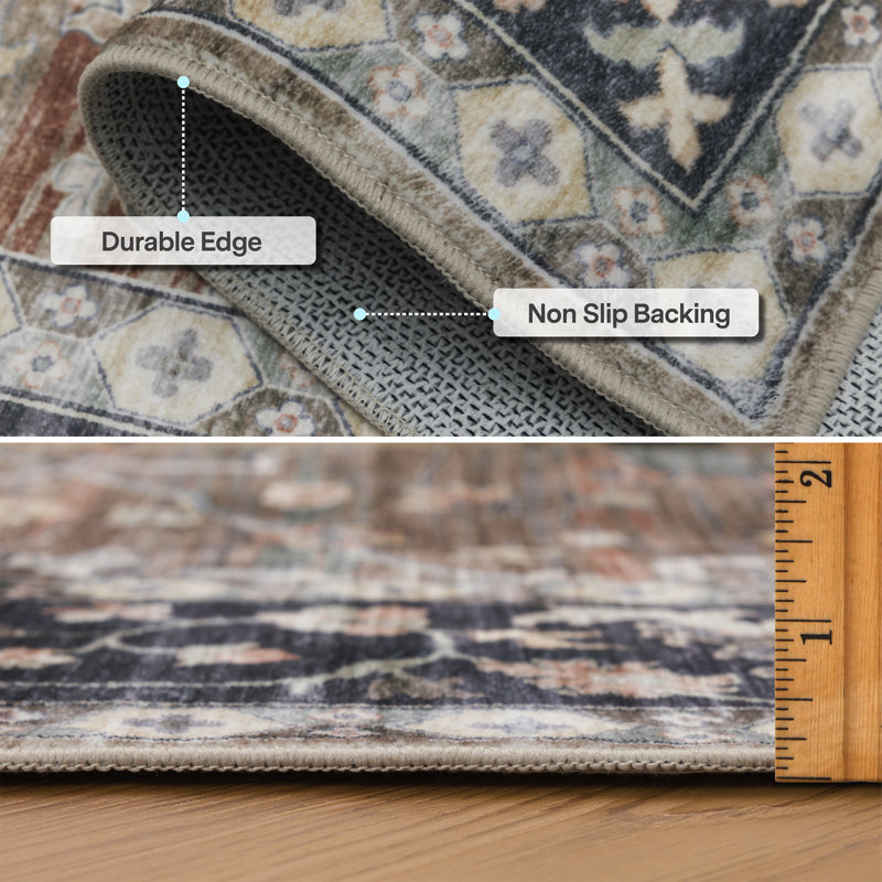 Nainika Bev Distressed Machine Washable Area Rug, Beige Tan Brown, Runner 2'6" x 8'