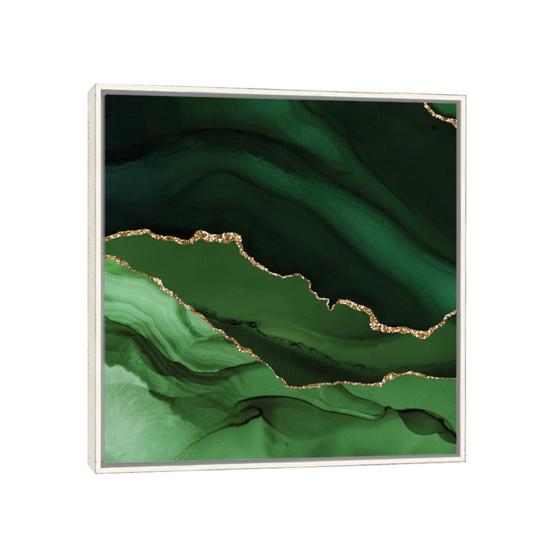 Agate verte verte, texture X, Toile encadrée flottante blanc vieilli, H 18 po x l 18 po x P 1,5 po, Pas de tapis