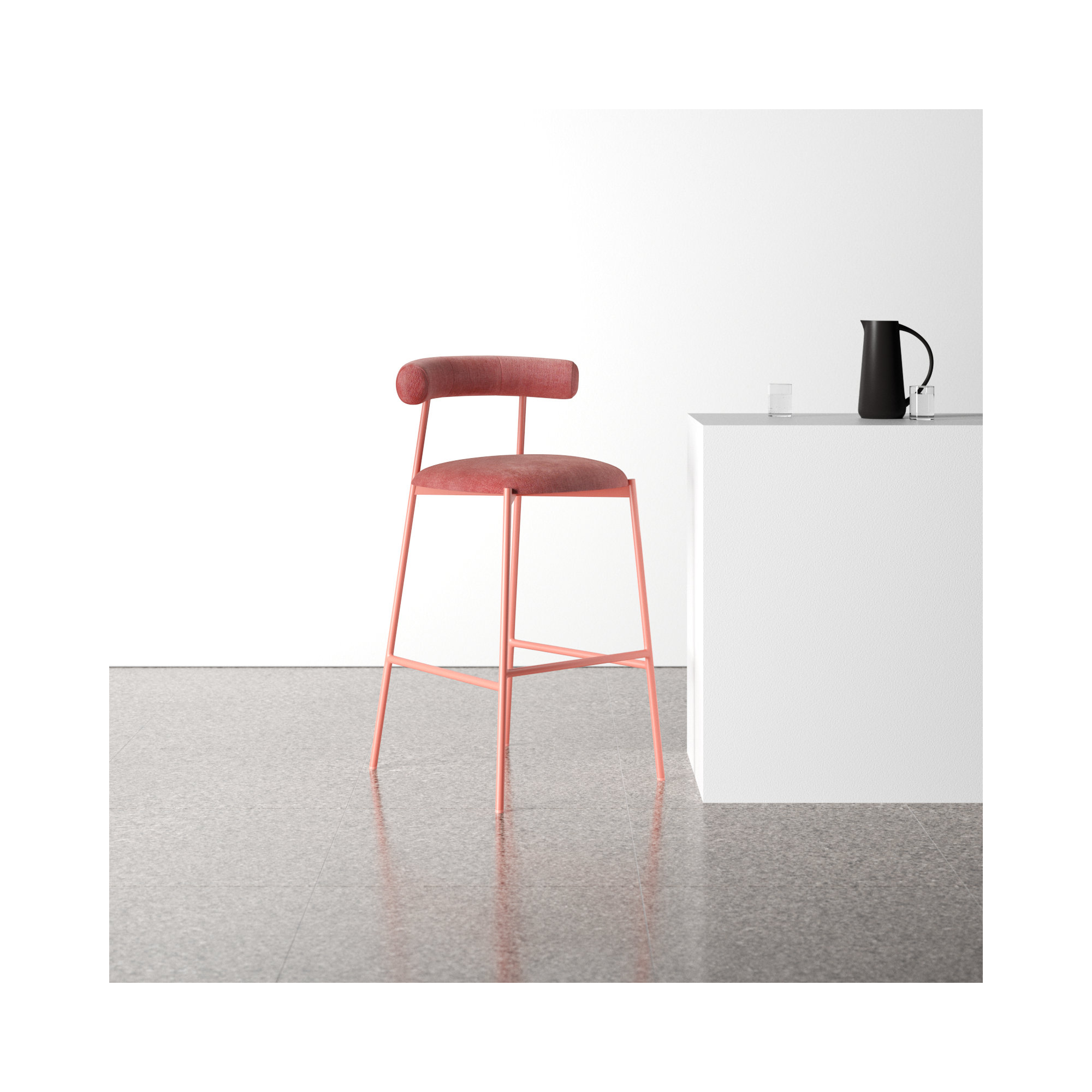 Geraldina Velvet Bar & Counter Stool, Bar Stool (29.1” Seat Height), Mauve