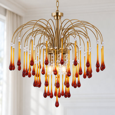 21.7" 6-Light Gold Crystal Chandelier with Burgundy Drops