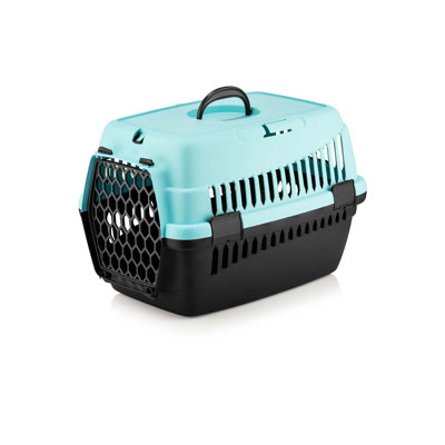 Durable Pet Carrier Box, Turquoise, 19.3 x 13.8 x 12.8 inches | 100% Plastic Construction | Lightweight & Portable Design for Safe Travel with Pets | Ideal for Cats & Small Dogs | Easy to Clean & Store