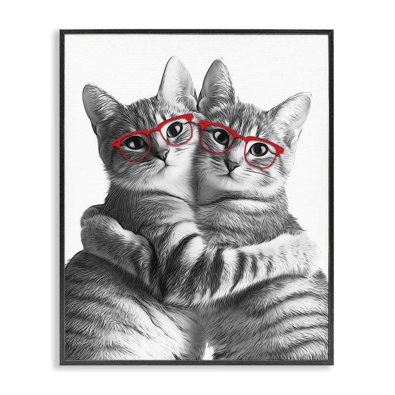 Chat avec lunettes, estampe numérique encadrée par Annalisa Latella, Giclée encadrée noir minuit, H 30 po x l 24 po
