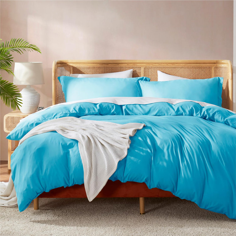 Polyester Floral Duvet Cover, Bright Blue