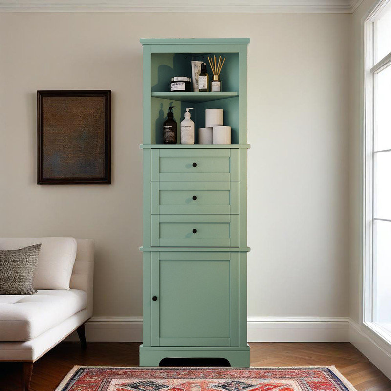 Triangle Tall Cabinet with 3 Drawers and Adjustable Shelves, Green