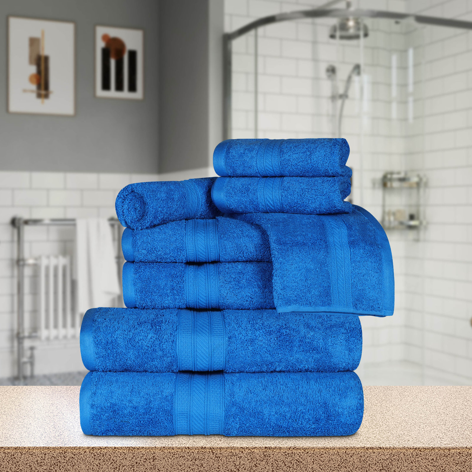 Glenlee Long Staple Combed Cotton Solid 8-Piece Quick-Drying Towel Set, Allure