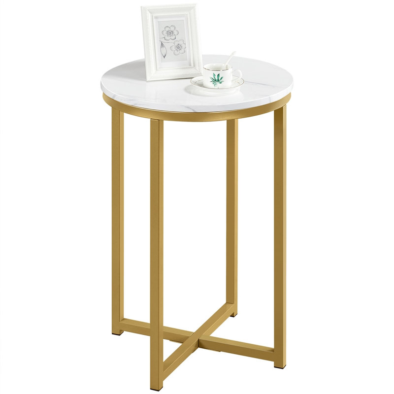 24.5" H X-Based Faux Marble Side Table End Table, Gold