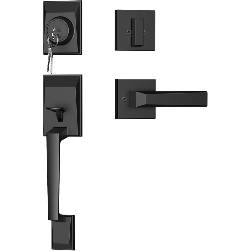 Ensemble de serrures de porte avant moderne en alliage de zinc noir avec poignée à pêne dormant, Noir mat
