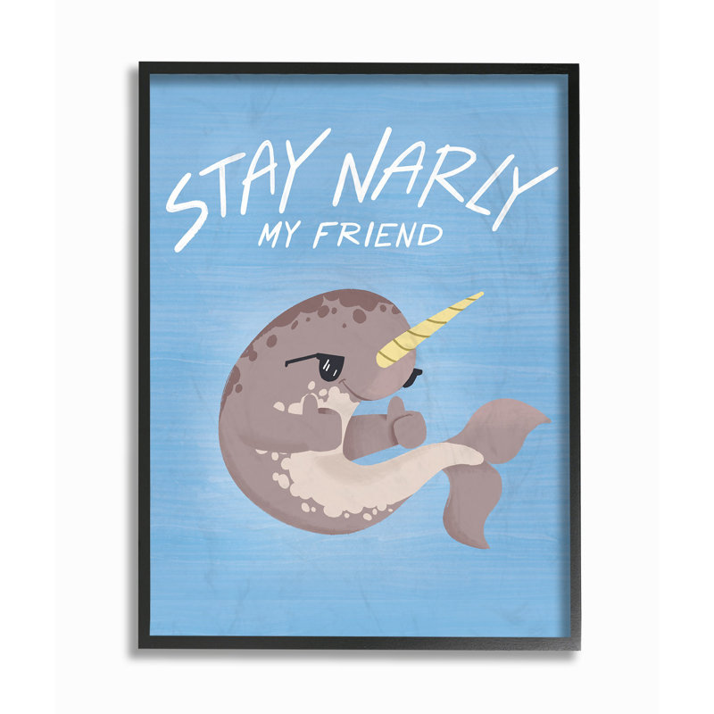 Art bleu narwhal fun the tablier early, H 11 po x l 14 po x P 1,5 po, Giclée encadrée noir minuit