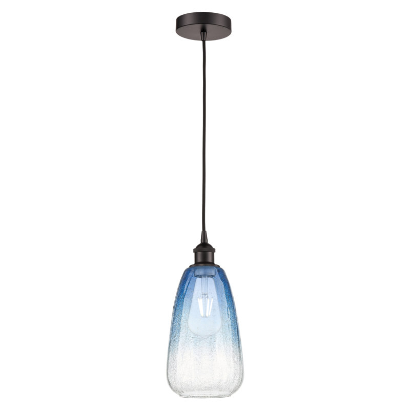 Mini-luminaire suspendu avec cordon 6 lumières Edison, Bleu saphir, Bronze frotté à l'huile