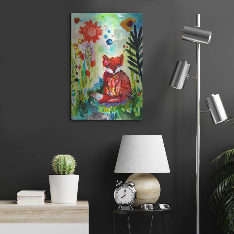 «Bébé renard dans le jardin» par Wyanne, H 24 po x l 16 po