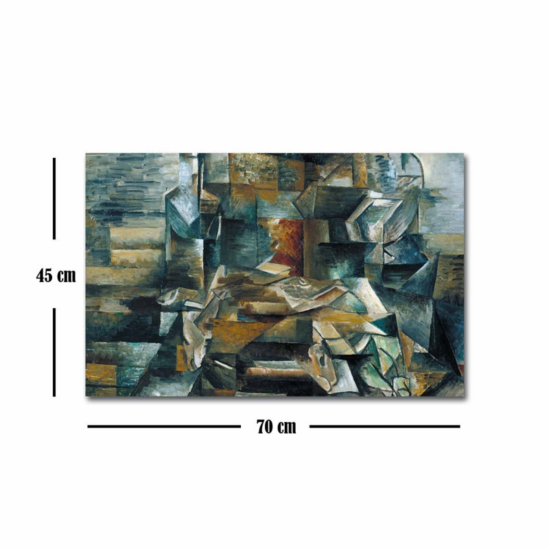 Superbe peinture sur toile décorative par Georges Braque, «Bottle and Fishes», 17,7 po x 27,6 po | 100% toile de suède, cadre 100% bois (épaisseur: 1,2 po) | Parfait pour le salon, les amateurs d'art et les décorations uniques