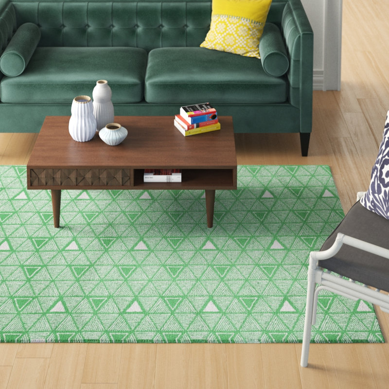 Tapis à motif de triangles classiques verts, Rectangle 5 pi x 7 pi
