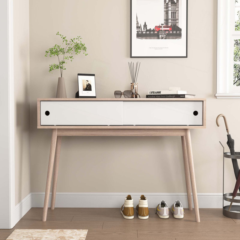 Console de table d'entrée avec espace de rangement et pieds en bois, canapé derrière le canapé pour le couloir, salon, couleur naturelle
