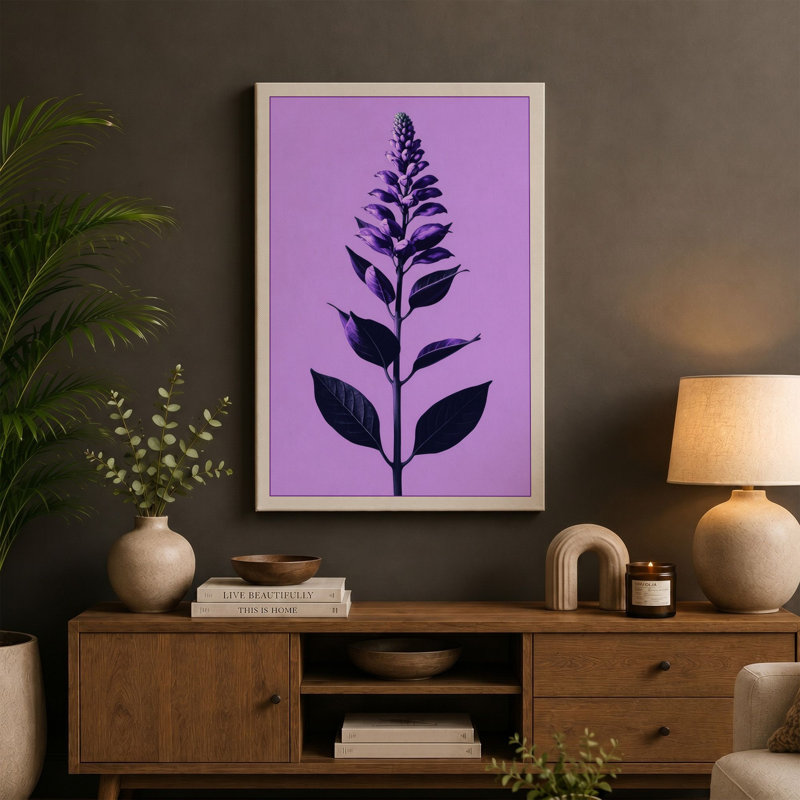 Lavender Stem Botanical - Wrapped Canvas, 18x12 - 45.7 x 30.5 cm, Taupe Border