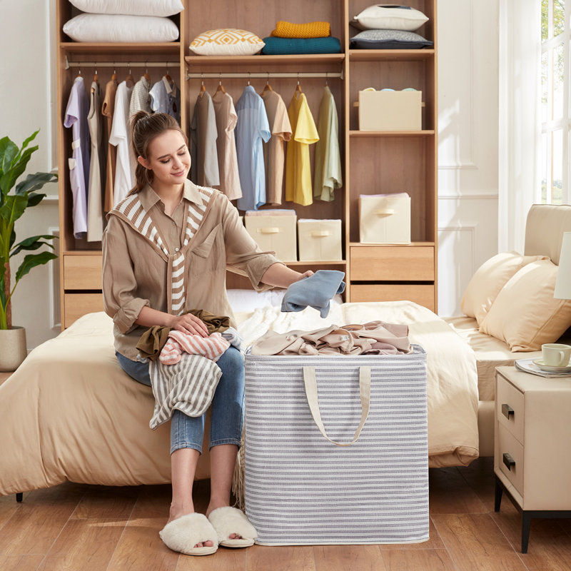 3 Pack Laundry Hamper Large Collapsible Laundry Baskets, Freestanding Waterproof Clothes Hamper With Easy Carry Handles In Laundry Room Bedroom Bathroom College Dorm For Adults, Grey, 3 X 90L