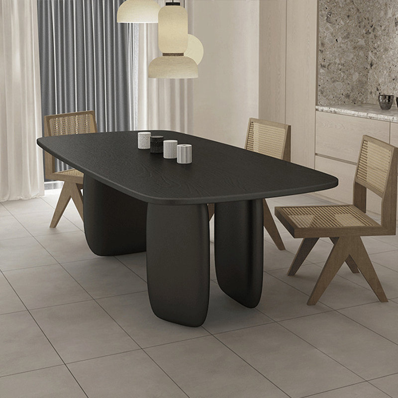 Black Rectangular Solid Wood Dining Table, 29.53" H x 62.99" L x 31.5" W, Black