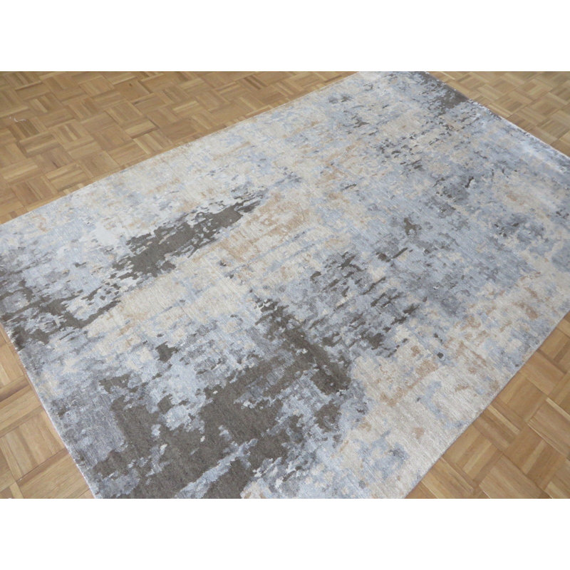 Tapis de la surface en soie 5 pi 11 po x 9 pi 1 po à la main one-of-kind noué la Ines