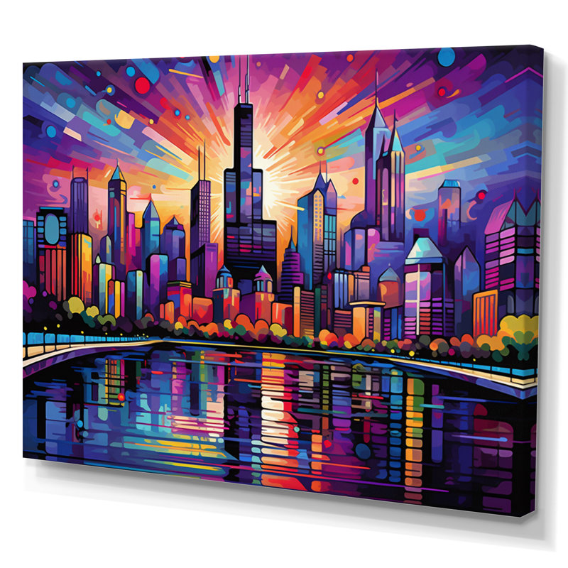 Pop Chicago Cityscape I sur impression sur toile, Toile tendue, H 30 po x l 40 po x P 1,5 po