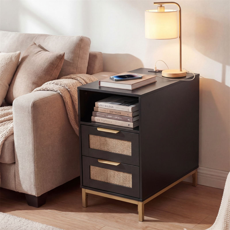 60cm W Metal Bedside Table, Black