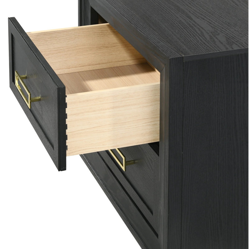 Table de chevet glamour moderne à 2 tiroirs avec quincaillerie dorée, parfaite pour le rangement élégant et fonctionnel de la chambre à coucher