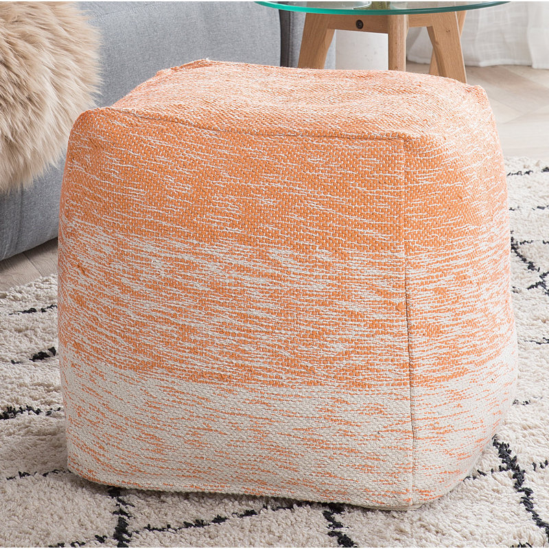 Letian 40cm Wide Square Striped Pouffe Ottoman, Orange