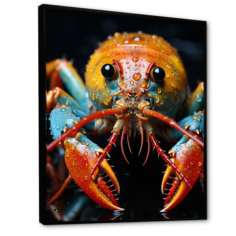 Madolynn Animal Crayfish I - Imprimé, Cadre flottant noir, H 32 po x l 24 po x P 1 po