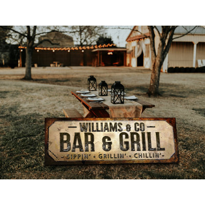 Bar & Grill Sign Family Name Personalized on Canvas