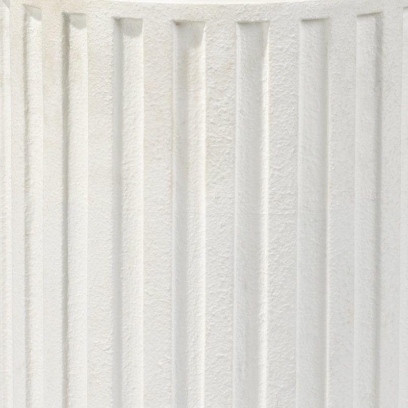 Coastal Cream Drum-Shaped Cement Side Table with Fluted Edges