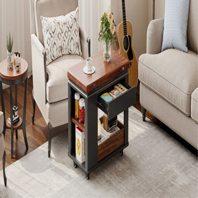 27.6'' Modern Multi-Function Coffee Table/Side Table with Foldable Top & Casters, Multi-tier storage