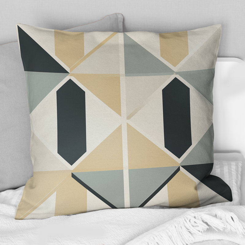 Neutral Space I - Geometric Polyester Throw Pillow, 18" H x 18" W