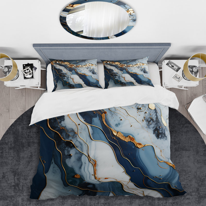 Ensemble de housse de couette Gold and Blue Geode Art II - Abstract, Housse de couette pour très grand lit et 2 très 
