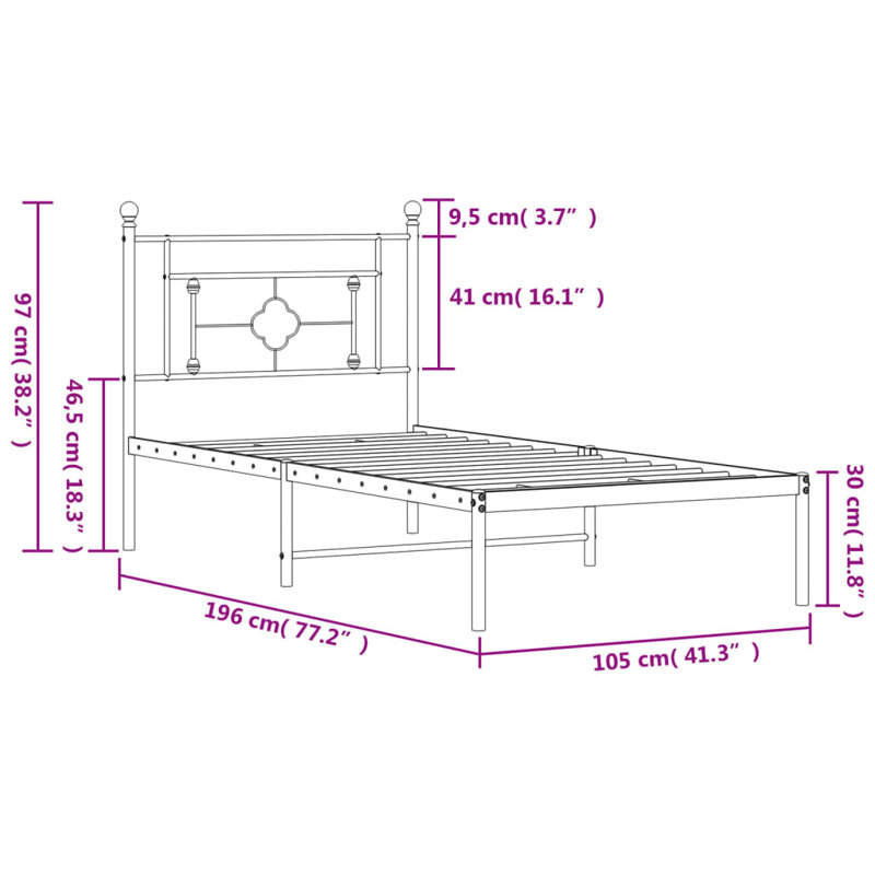 Abyaan Metal Bed, Single (3')