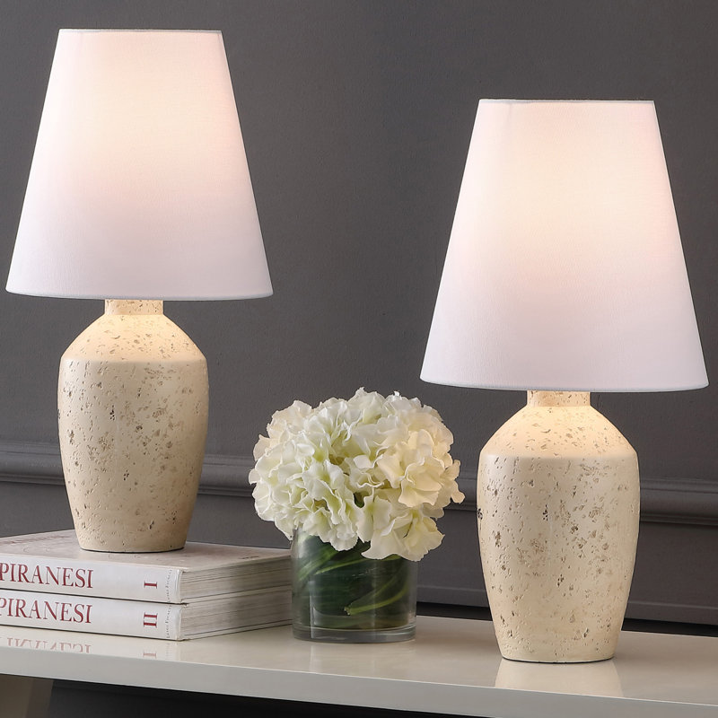 Xander 19.5" Minimalist Scandinavian Concrete Effect Resin/Iron Ginger Jar LED Table Lamp, Matte Cream