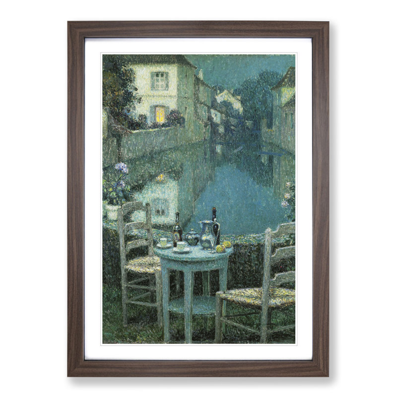 Small Table in Evening Dusk by Henri Le Sidaner - Picture Frame Painting, Walnut Framed, 36cm H x 27cm W x 2cm D